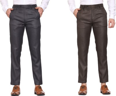 SYLZON Slim Fit Men Black, Brown Trousers