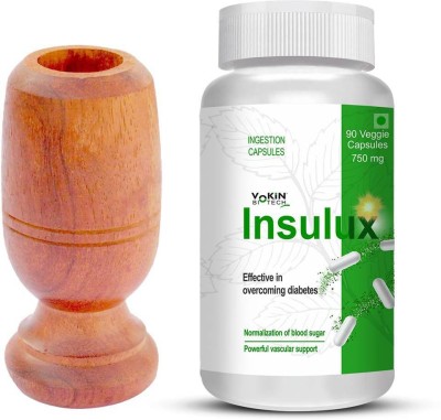 Vokin Biotech Herbal Insulux For Endocrine Health & Diabetes Control 750mg With Vijaysar Tumbler(90 Capsules)