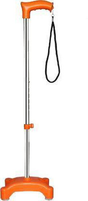 roston SURGICAL Four Leg chrome Orange Height Adjustable Men/Women/Old Age People Walking Stick Walking Stick