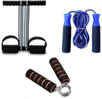AJRO DEAL Tummy Trimmer Double Spring Skipping Rope & Wrist Hand Grip For Exercise & Fitness Ab Exerciser(Black, Blue)