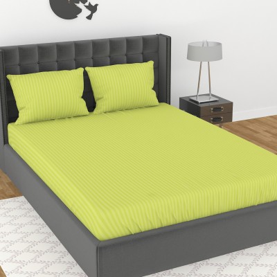 AVISARDO 144 TC Microfiber Double Striped Flat Bedsheet(Pack of 1, Neon Green)