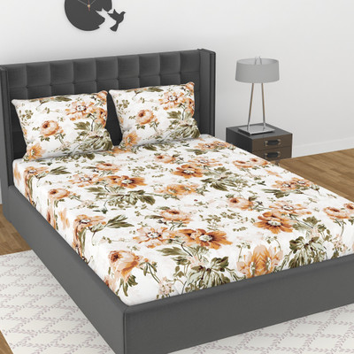 AVISARDO 144 TC Microfiber Double Printed Flat Bedsheet(Pack of 1, Beige)