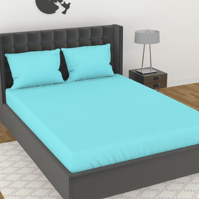 ROLYNICY Microfiber Double Flat 144 TC Solid Bedsheet(Pack of 1, Blue)