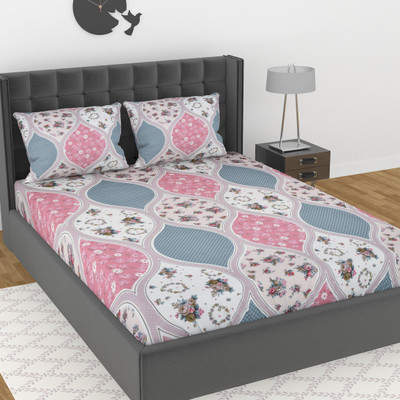 AVISARDO 144 TC Microfiber Double Printed Flat Bedsheet(Pack of 1, Pink)