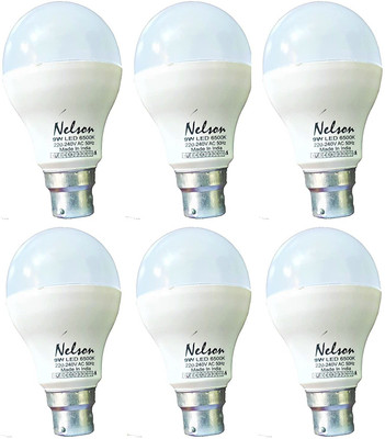Nelson 9 W Basic Round B22 LED Bulb(White, Pack of 6)