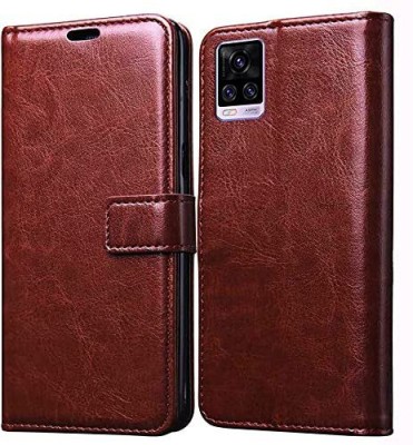 Bangdu Flip Cover for Vivo V20 Pro (Flexible | Leather Finish | Card Pockets Wallet & Stand )(Brown, Dual Protection, Pack of: 1)
