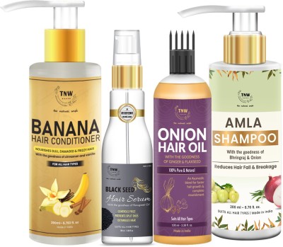 TNW - The Natural Wash Amla Shampoo, Onion Hair Oil, Black Seed Hair Serum and Banana Conditioner | Complete Haircare Range | Chemical-Free Haircare Products(4 Items in the set)