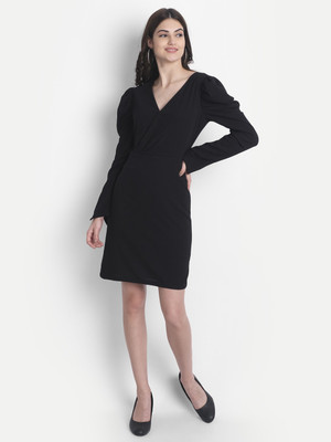 miss haute Women A-line Black Knee Length Dress