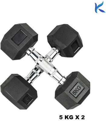 Kiraro Rubber Coated Professional (5 kg x 2) Home Workout Hex Fixed Weight Dumbbell(10 kg)
