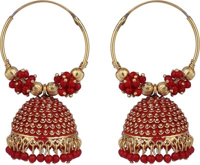 Jewels Capital Jewels Capital Traditional Gold Plated Enamelled Red Jhumka And Hoop Baali Earring Pearl Brass Hoop Earring