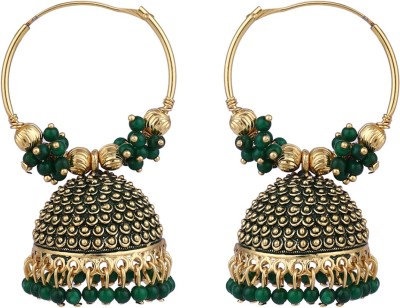 Jewels Capital Jewels Capital Traditional Gold Plated Enamelled Green Jhumka And Hoop Baali Earring Pearl Brass Hoop Earring