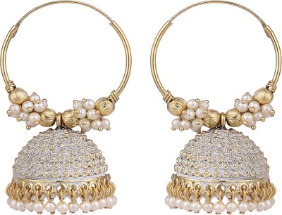 BHANA FASHION BHANA FASHION Traditional Gold Plated Enamelled White Jhumka And Hoop Baali Earring Pearl Brass Hoop Earring