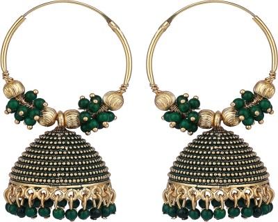 CHARMING JEWELS CHARMING JEWELS Traditional Gold Plated Enamelled Green Jhumka And Hoop Baali Earring Pearl Brass Hoop Earring