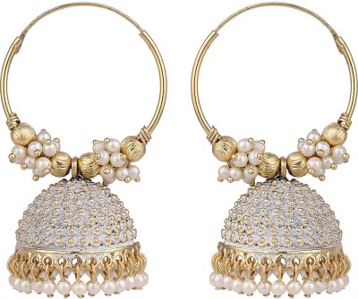 Jewels Capital Jewels Capital Traditional Gold Plated Enamelled White Jhumka And Hoop Baali Earring Pearl Brass Hoop Earring