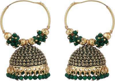 BHANA FASHION BHANA FASHION Traditional Gold Plated Enamelled Green Jhumka And Hoop Baali Earring Pearl Brass Hoop Earring