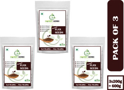 Hobby Herbs Roasted Flax Seeds For Weight Loss, Rich in Fiber, Rich in Omega-3 Fatty Acids Brown Flax Seeds(3 x 200 g)