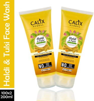 calix Herbal Organic & Ayurvedic Haldi & Tulsi  Fights With Acne & Pimples, For Clean, Spot Less & Fair Skin | Natural Antiseptic  For Oily To Normal Skin - (Pack Of 2) Face Wash(200 ml)