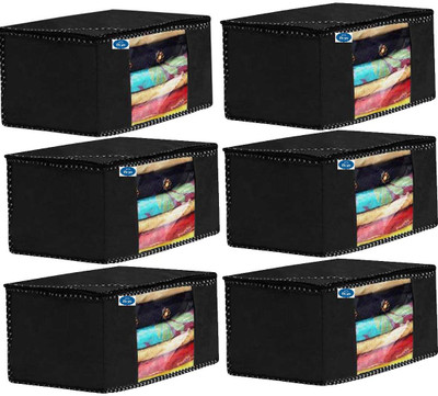 Skylii Black 6 Saree Cover Extra Large Saree Organizer with a Large Transparent Window for Clothes Wardrobe Organiser Non Woven Sari Storage Bags Combo Set of 6 pc Black Large_Saree_Organizer_Black-06(Black)