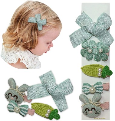 Myra Collection 5 Pack Cute Bow Shape Ribbon Lined Alligator Hair Clips Accessories for Girls Hair Accessory Set(Green)