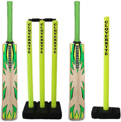 CLOVERBYTE Blast Cricket Combo Set of 2 Wooden Full Size Cricket Bat And Cricket Wickets Cricket Kit