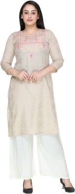 Cute Fashion Women Embroidered Straight Kurta(Beige)