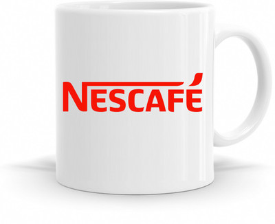R CREATION Nescafe Printed mug Red Ceramic Coffee Mug(325 ml)