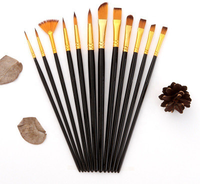 Design connection Professional Artist Paint Brush Set of 12 Pcs Painting Brushes Kit for Kids, Adults Fabulous for Canvas, Watercolor & Fabric (Black & Gold)(Black, Golden)