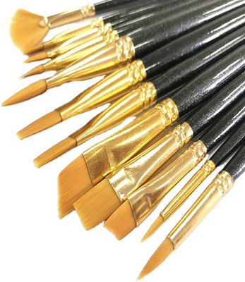 Crevo Nylon Hair art paint Acrylic brushes Watercolor artist hair paint brush(Set of 12, Black, Golden)