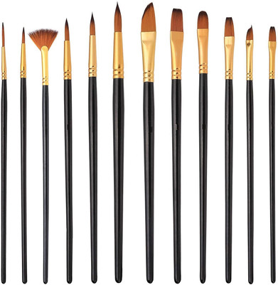 Design connection Paint Brush Set Acrylic 12 Pieces Professional Paint Brushes Artist for Watercolor Oil Acrylic Painting, (Black & Golden)(Black, Golden)