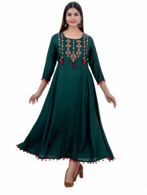 krishna textile Anarkali Gown(Green)