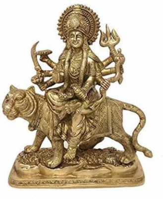 vrindavan shopi Shri Durga MATA Sitting on Tiger Astadhatu Brass Idol 600gms Decorative Showpiece  -  10 cm(Brass, Gold)