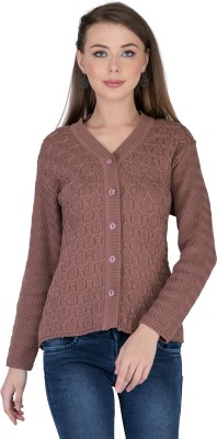 lady willington Self Design V Neck Casual Women Brown Sweater