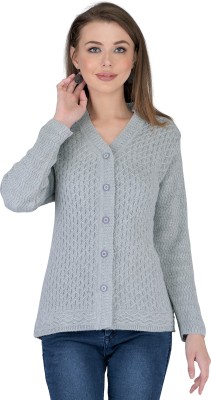 lady willington Self Design V Neck Casual Women Grey Sweater