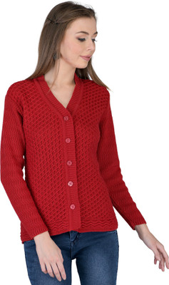 lady willington Self Design V Neck Casual Women Maroon Sweater