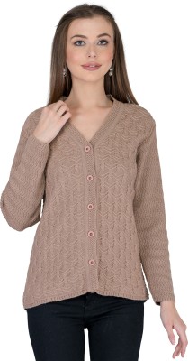 lady willington Self Design V Neck Casual Women Brown Sweater