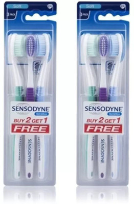 SENSODYNE Sensitive Soft Toothbrush for Teeth - Pack of 3 x 2 Extra Soft Toothbrush (6 Toothbrushes) Extra Soft Toothbrush(Pack of 6)