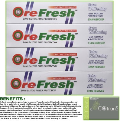 OREFRESH ANTI CAVITY & EXTRA WHITENING 4_ECOTRANS SP 100GM Toothpaste(400 g, Pack of 4)