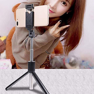 Gabbar ™K07 MINI BLUETOOTH REMOTE CONTROL SELFIE STICK EXTENDABLE TRIPOD PHONE HOLDER Tripod(Black, Supports Up to 300 g)