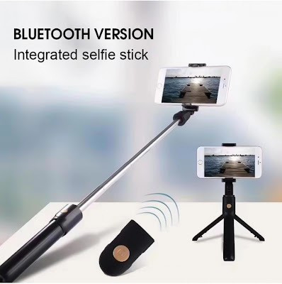 Gabbar ™K07 Selfie Stick Integrated Tripod Selfie Stick Mini Portable 3 In 1 Folding Mono Tripod Tripod(Black, Supports Up to 300 g)