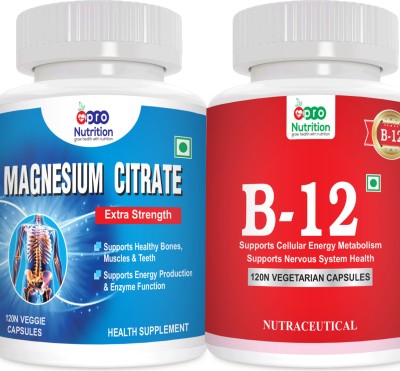 PRONUTRITION Magnesium Citrate + Vitamin B 12 - Pack of 2 Bottles(240 Capsules)