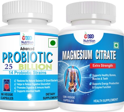 PRONUTRITION Probiotics + magnesium Citrate - Pack of 2 Bottles(2 x 105 Capsules)