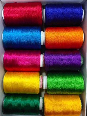 The Unique ® High Quality Silk Thread Multicolour Spools For Jewellery Making , Bangle Jhumka Making, Aari / Maggam Embroidery Blouse Work (Pack of 10pcs)