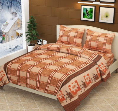 MORADO 160 TC Microfiber Queen Checkered Flat Bedsheet(Pack of 1, Brown)