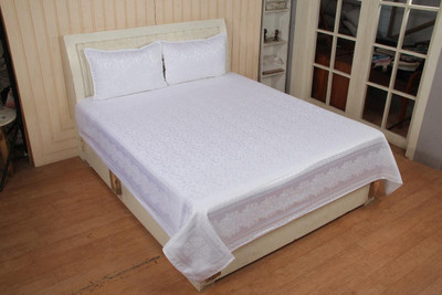 ANextstep 400 TC Silk Double Abstract Flat Bedsheet(Pack of 1, White)