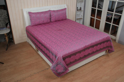 ANextstep 400 TC Silk Double Abstract Flat Bedsheet(Pack of 1, Pink)