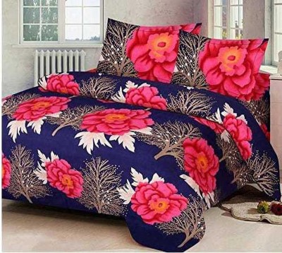Nakshu 144 TC Cotton Double Printed Flat Bedsheet(Pack of 1, RED FLOWER)