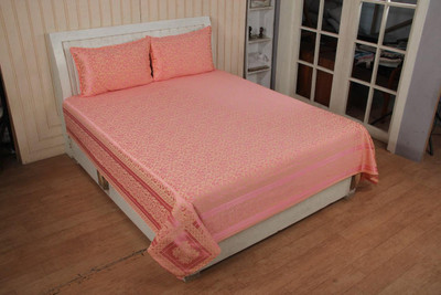 ANextstep 400 TC Silk Double Abstract Flat Bedsheet(Pack of 1, Orange)