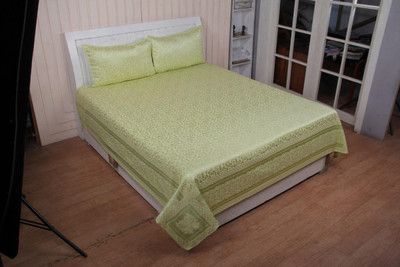 ANextstep 400 TC Silk Double Abstract Flat Bedsheet(Pack of 1, Green)