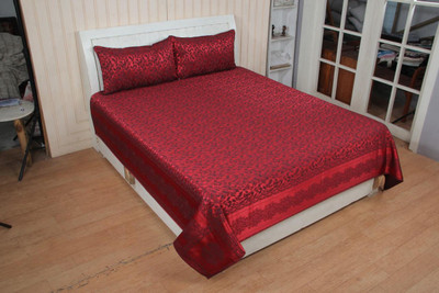 ANextstep 400 TC Silk Double Abstract Flat Bedsheet(Pack of 1, Red)