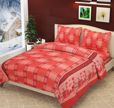 MORADO 160 TC Microfiber Double Checkered Flat Bedsheet(Pack of 1, Red)